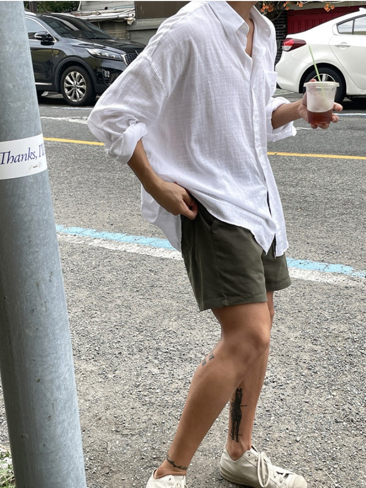 Cotton And Linen Breathable Loose-fit Lightweight Sunscreen Shirts