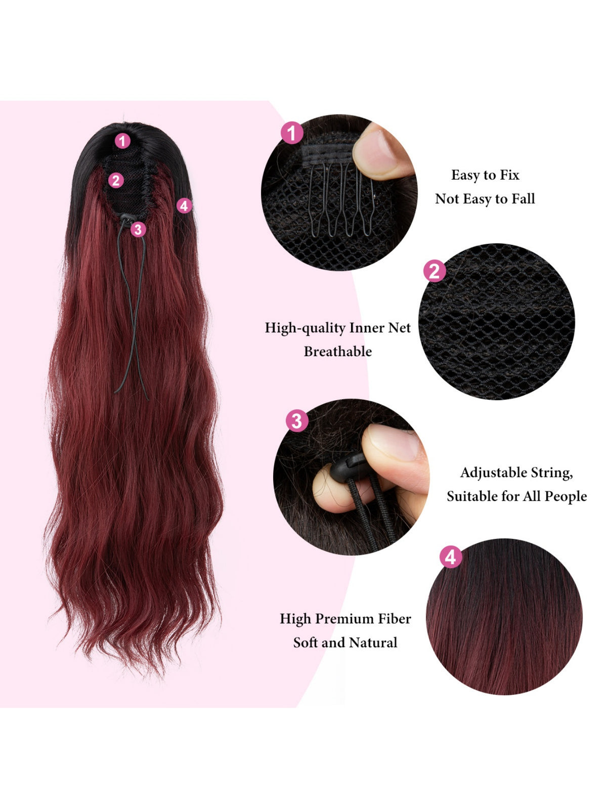 Pull-cord Hair Tie Water Ripple High-temperature Silk Ponytail Wig