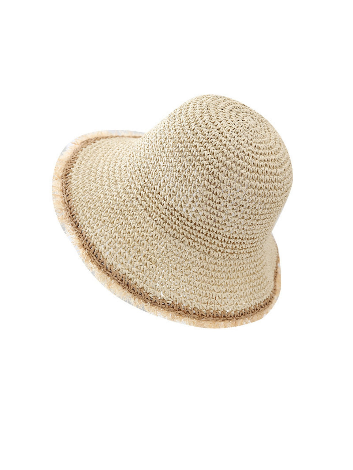 Wide-brimmed, Frayed Woven Straw Hat
