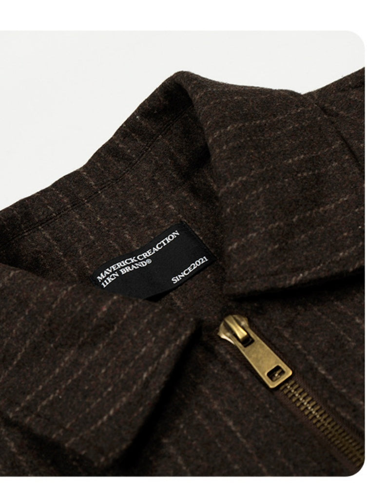 Retro Stripes Boxy Short And Wide Letter Embroidery Jackets