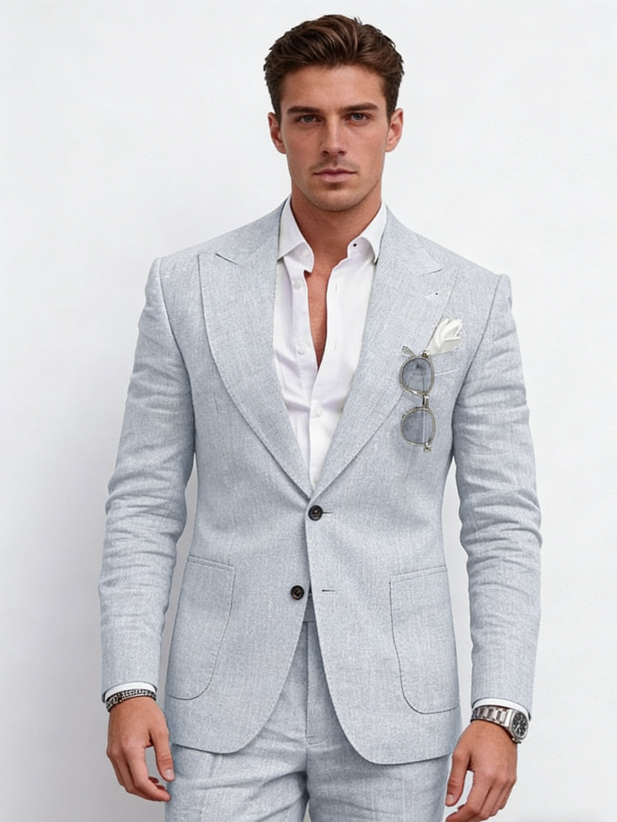 Flax Solid Color Suit Set 2-piece Sets