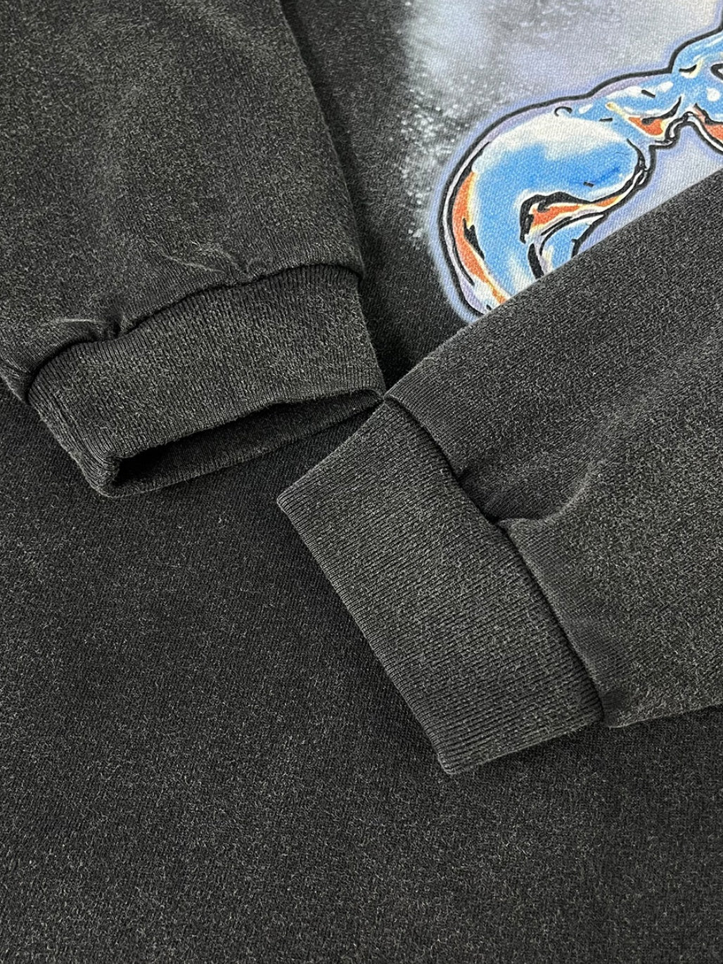 Scorpion Printed Street Fake Two Pieces Spliced Sleeves Washing And Aging Long-sleeved T-shirt