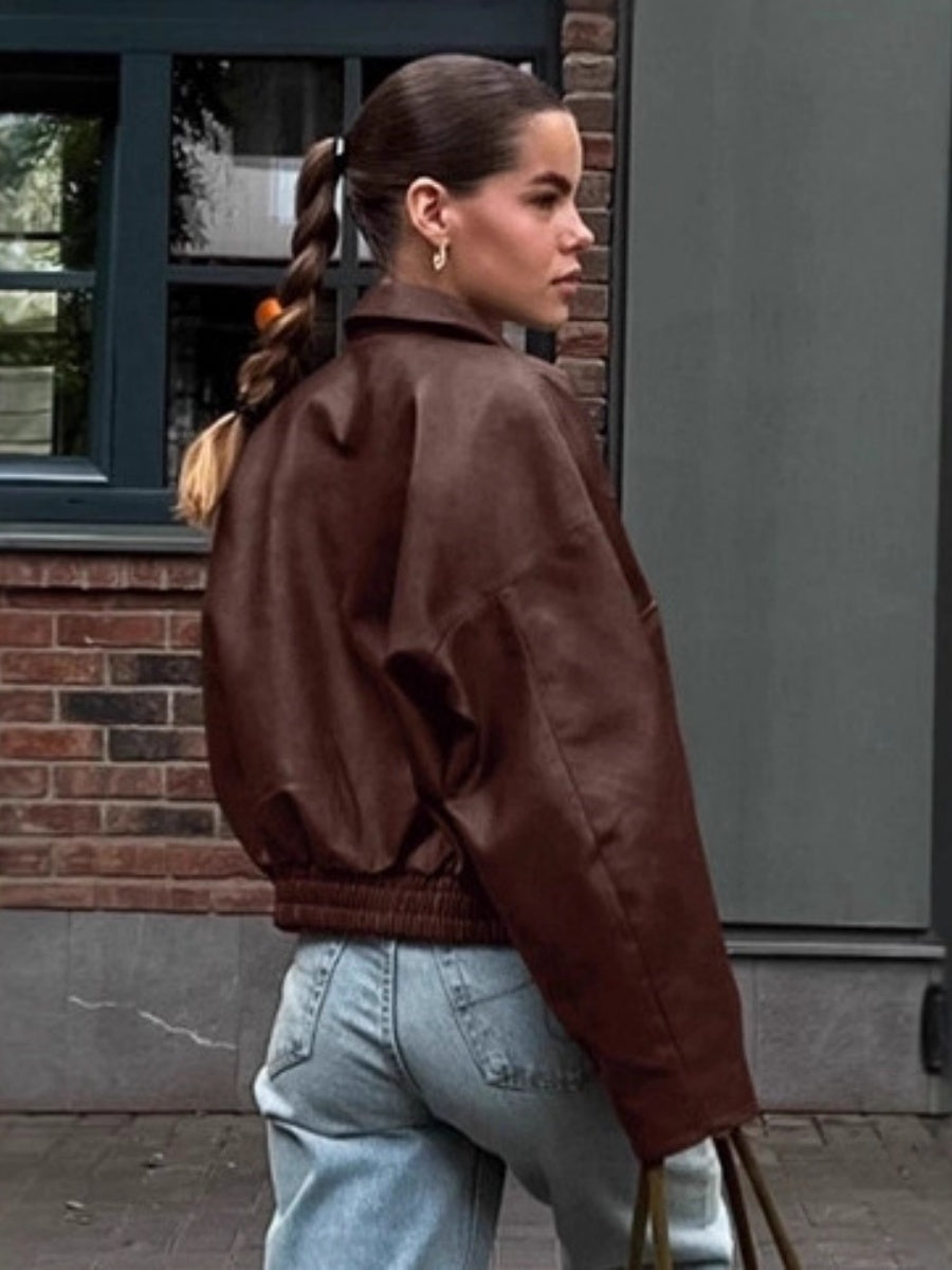 Leather Jacket With Large Pocket Decoration Jackets