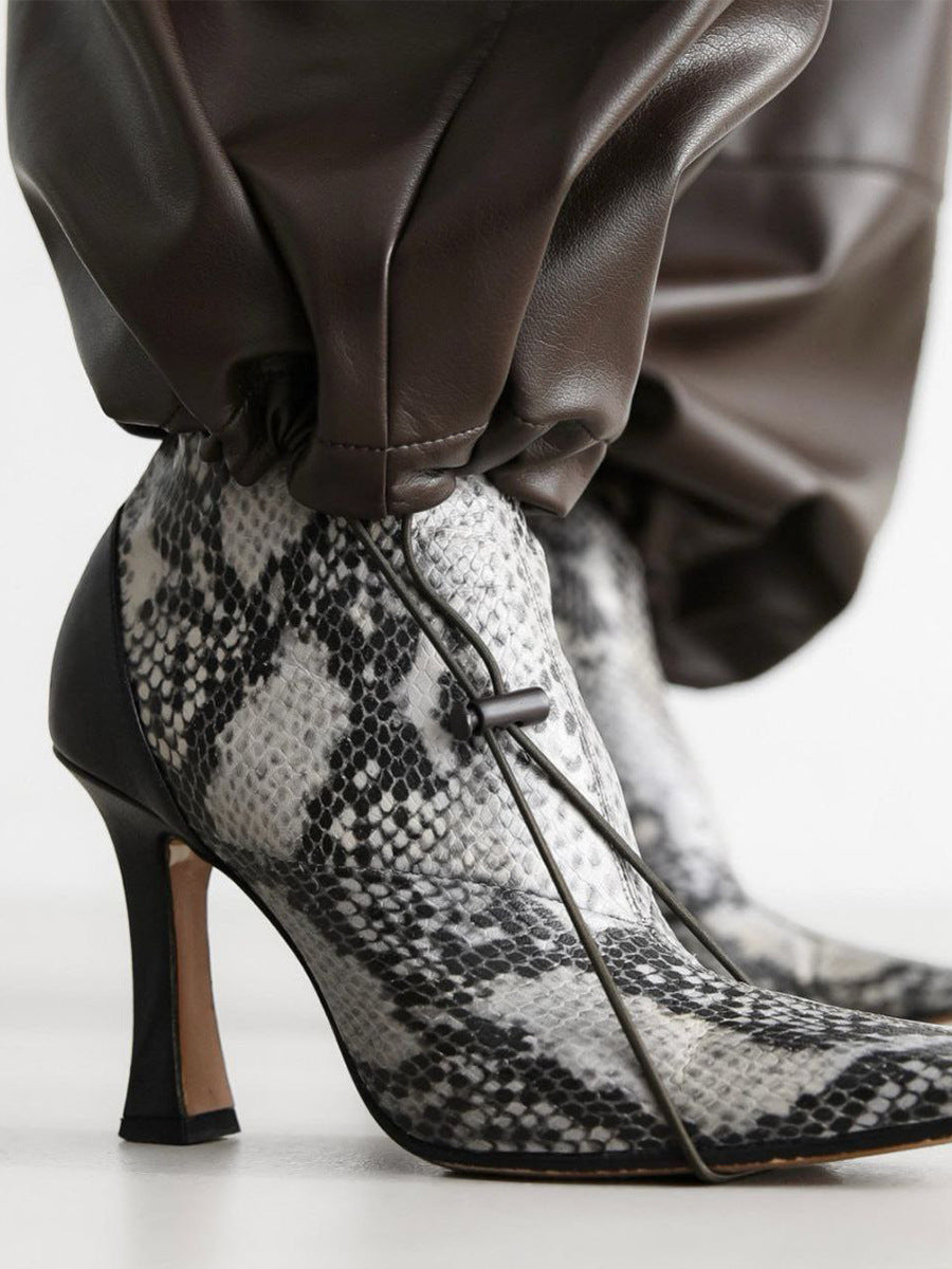 Drawstring Ankle Lantern Pants Loose Leather Pants PU Leather Trousers