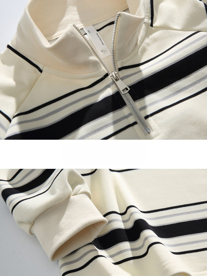 Mock Neck Zipper Stripes Raglan Sleeves Sweatshirts
