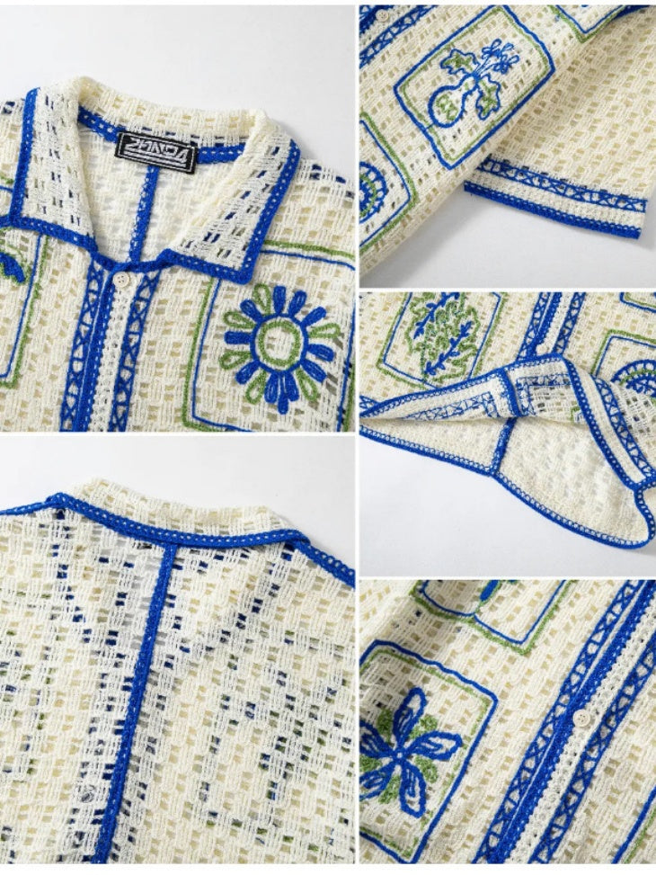 Holiday Style Crochet Hollow Knitting Polo Shirts