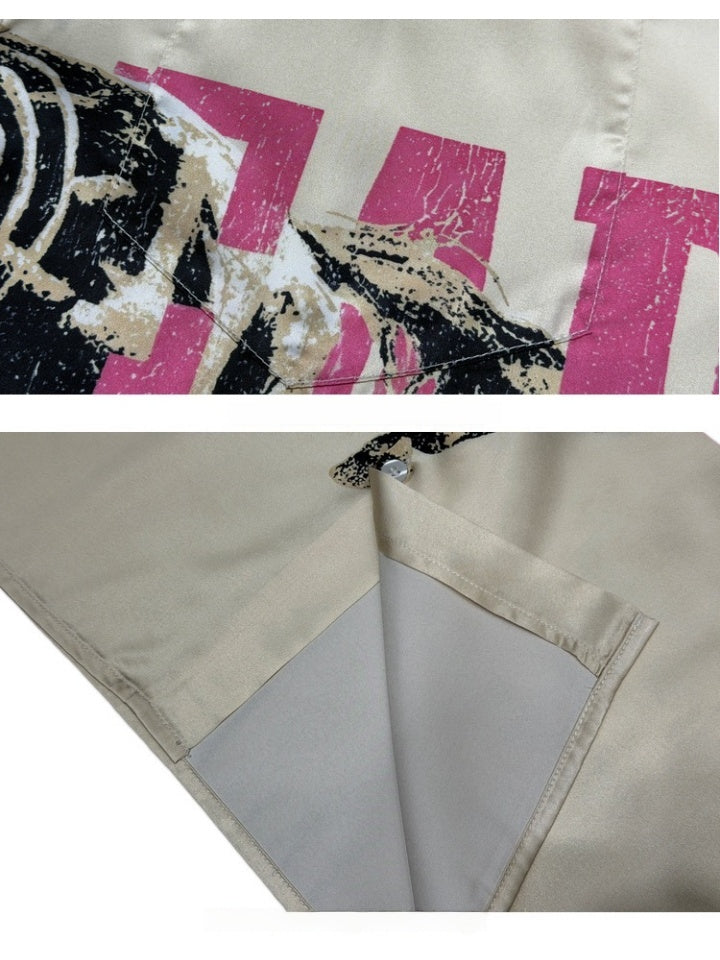 Skeleton Horse Satin Cuban Territory Shirts