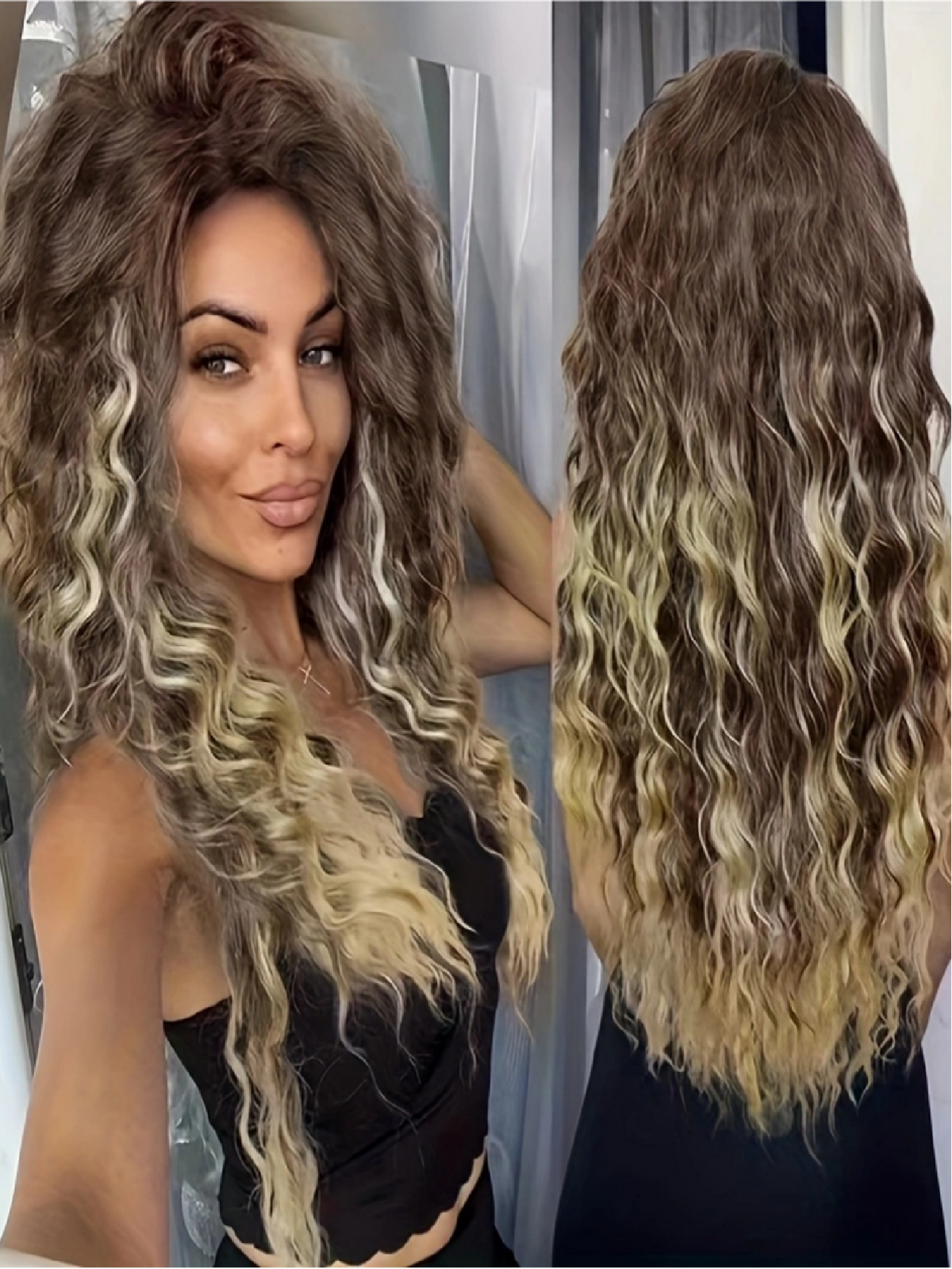 Long, Bouncy, Wavy Wig Made Of Synthetic Fibers