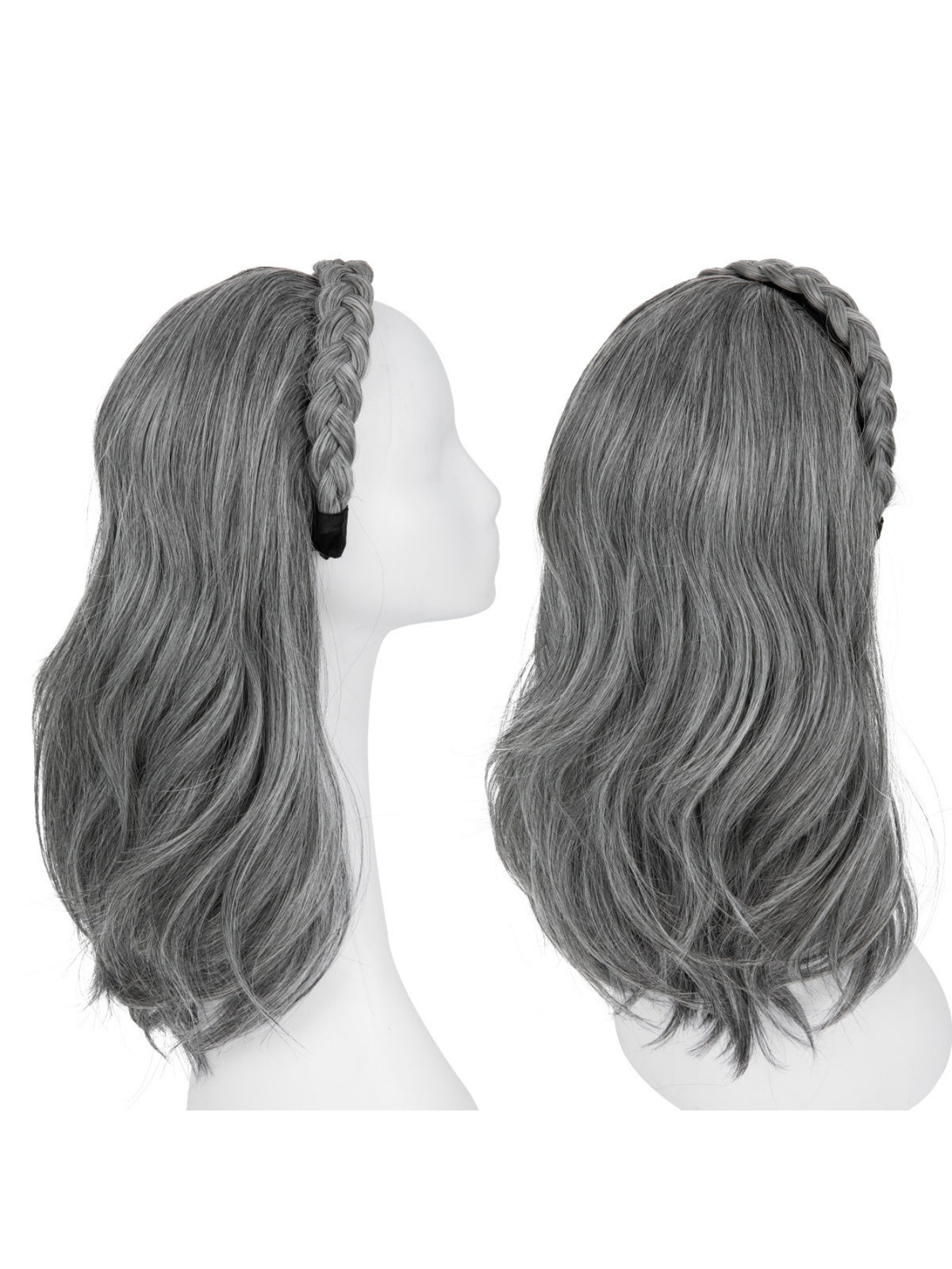 Fishbone Braid Headband Integrated Hair Replacement Long Curly Half-head Wig