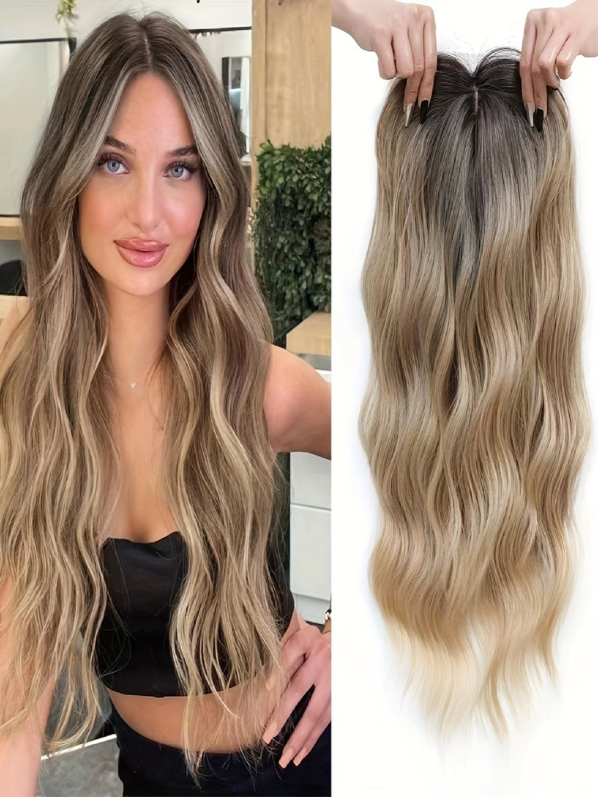Invisible, Seamless, Long, Curly Wig With White Hair Covering