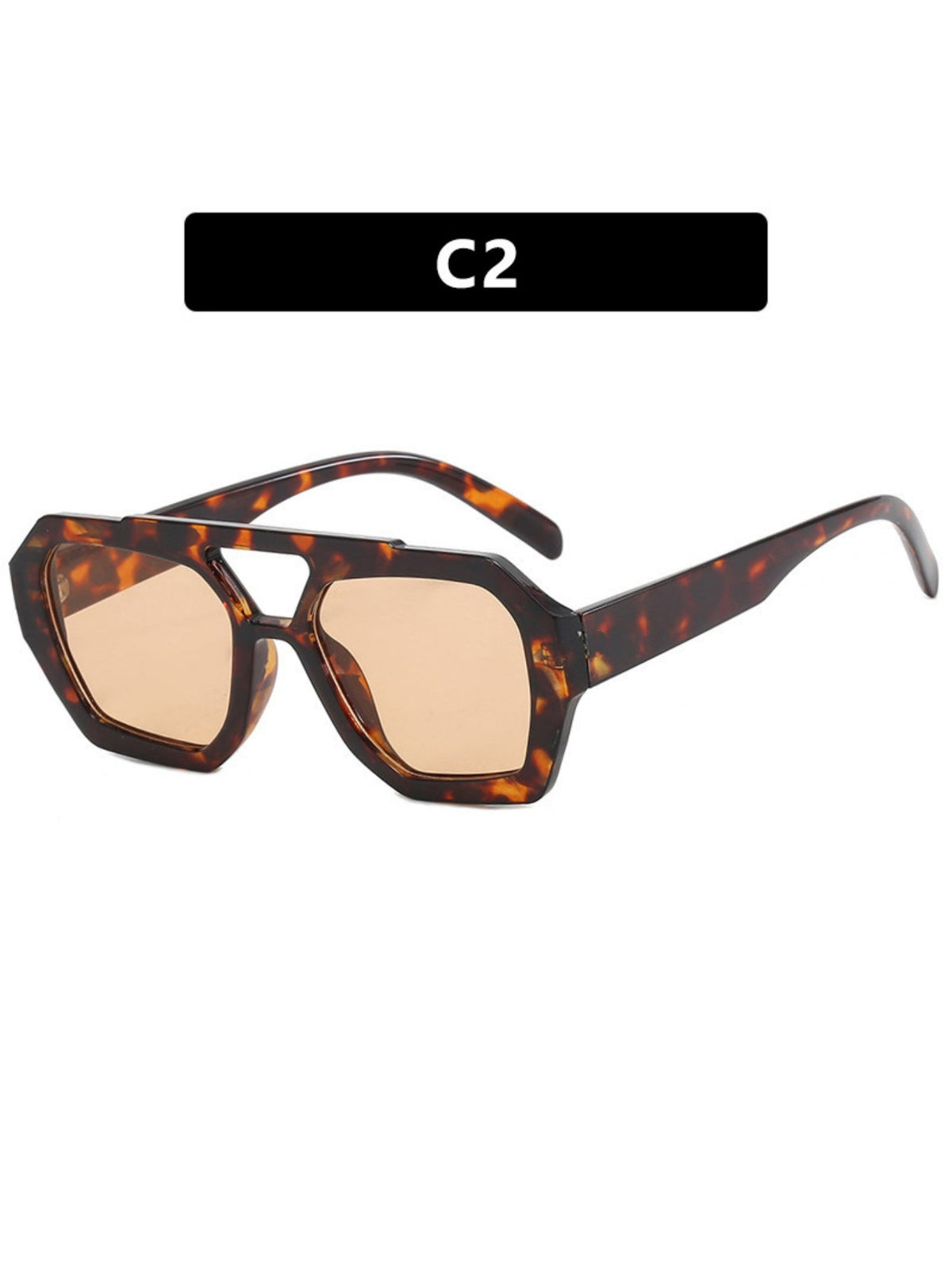 Sonnenbrille mit Doppelsteg und unregelmäßigem Leopardenmuster