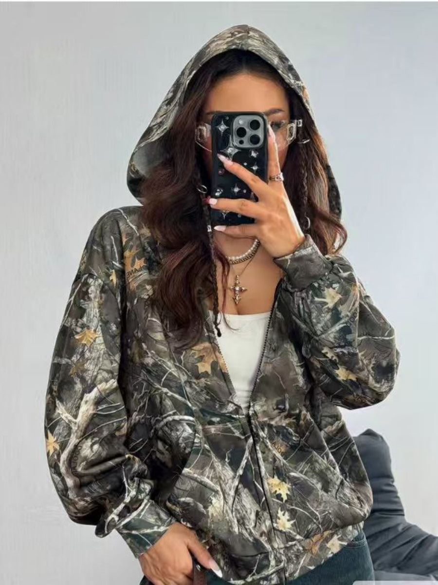 Cardigan Street Style Camouflage Full Print Hooded Jacket Loose Daily Casual Jacket