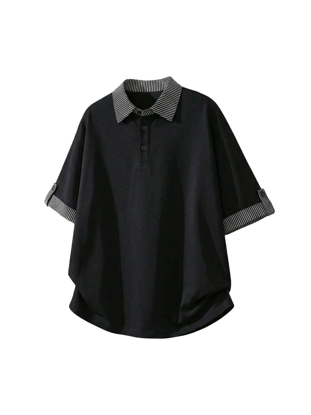 Color-blocked Layered-look Stripes Patchwork Polo Shirt