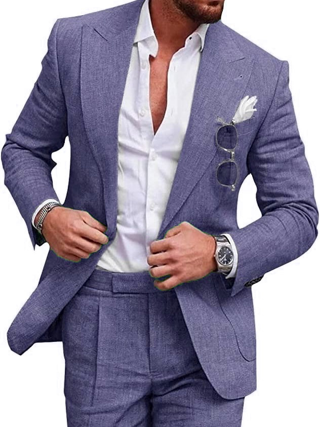 Flax Solid Color Suit Set 2-piece Sets