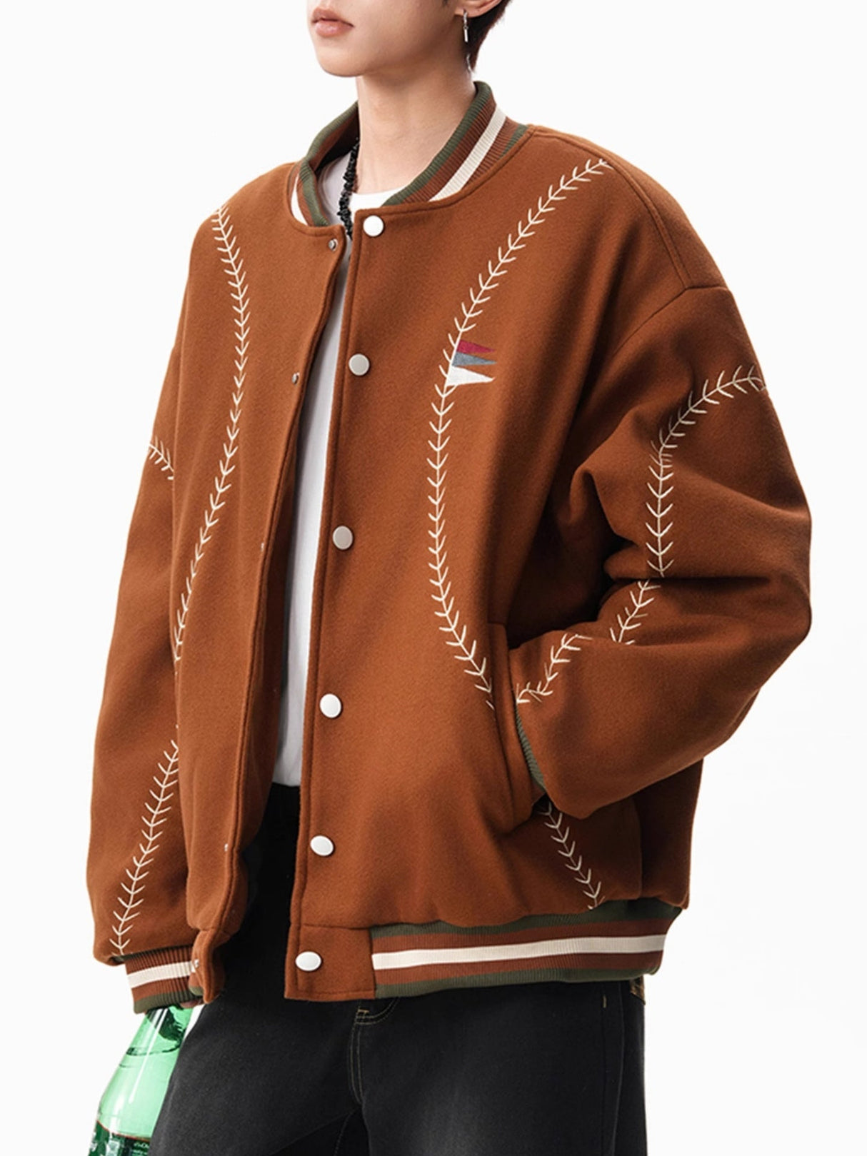 Ethnic-Embroidered Wool-Blend Varsity Jacket