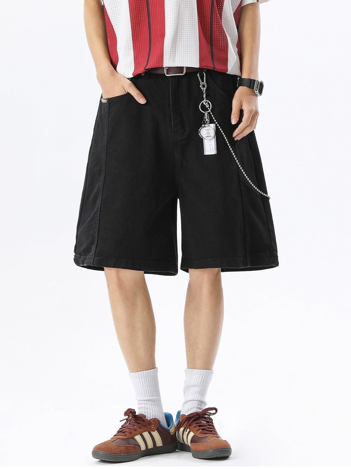 Washed Patchwork Five Points Denim Shorts