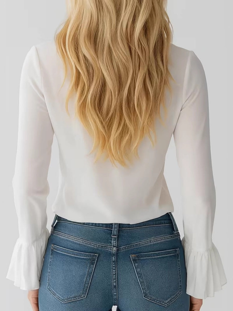 French Elegant Ruffles Solid Color Blouse&Shirts