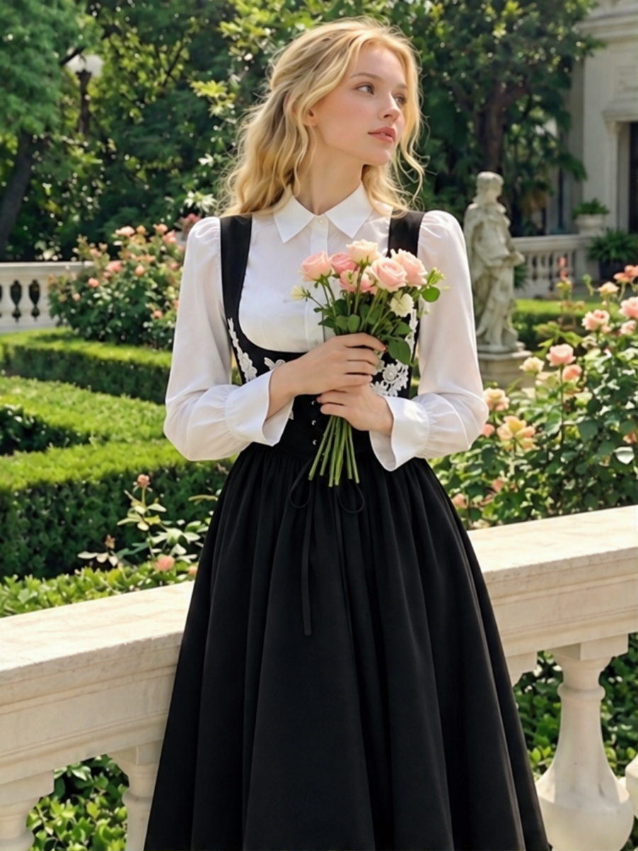 Straps Splicing Lace Sweet Retro Midi Dresses