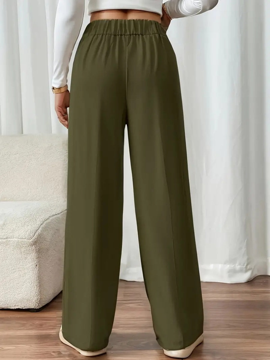 Casual High-waisted Loose Straight leg Pocket Pants