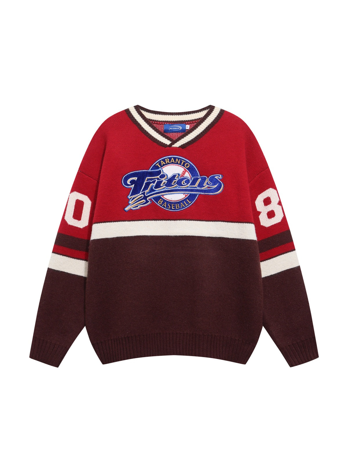 Christmas Retro Color Matching Letter Embroidery V-neck Sweater