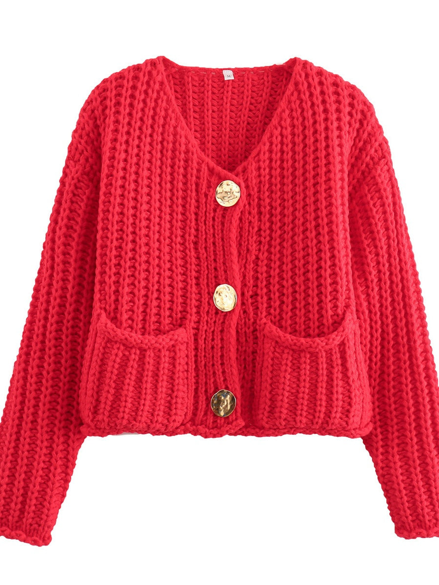 Metal Buttons Cropped knitted cardigan