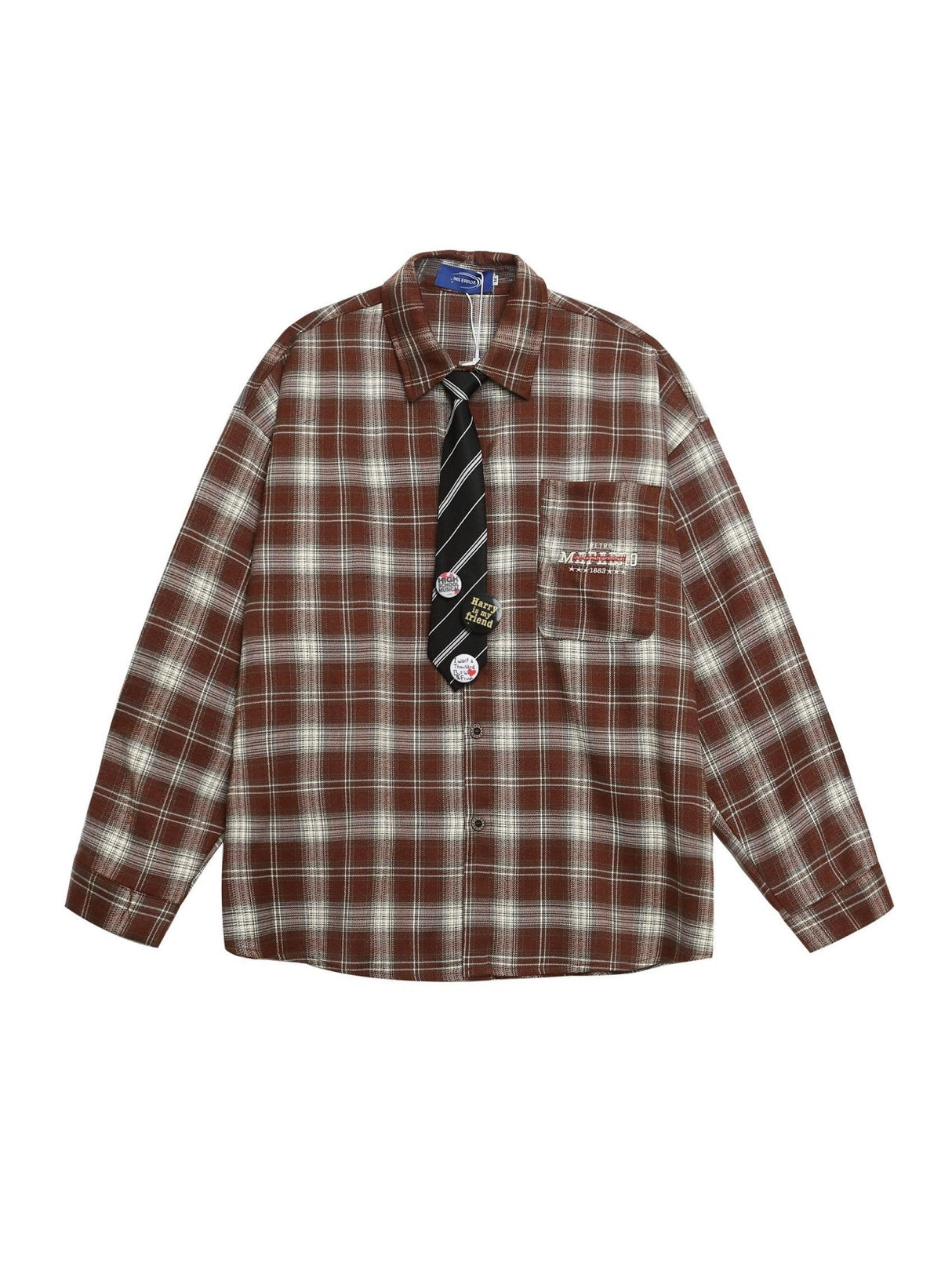 Liber Autumn Neutral wear Tie Plaid Shirts