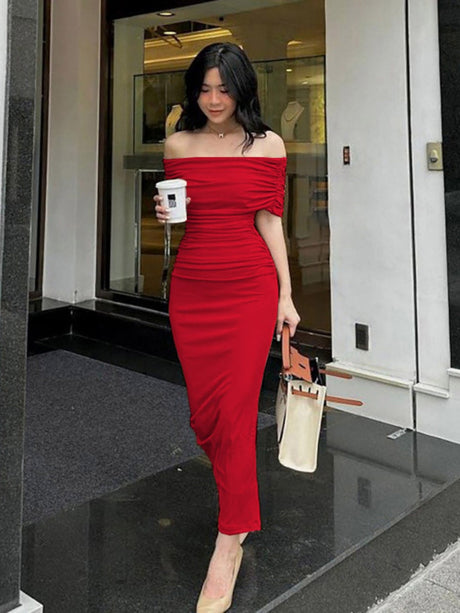 Liber Spring Women's Pleated Solid Color Maxi Dresses