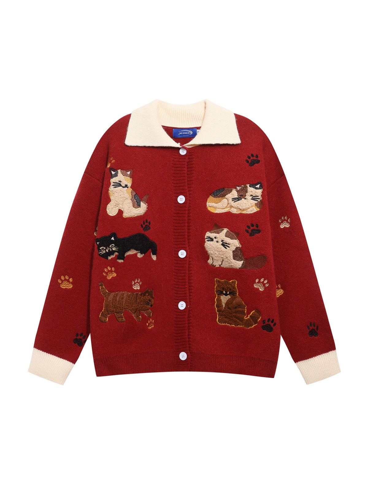 Christmas Retro Cute Cat Embroidery Lapel Sweater