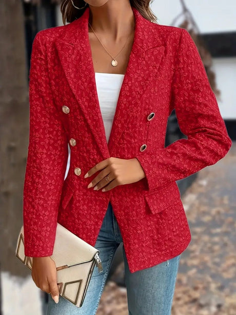 3D Fabrics Solid Color Double-breasted Jackets
