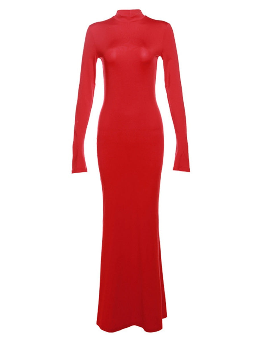 Liber Winter Women's Backless Solid Color Maxi Dresses