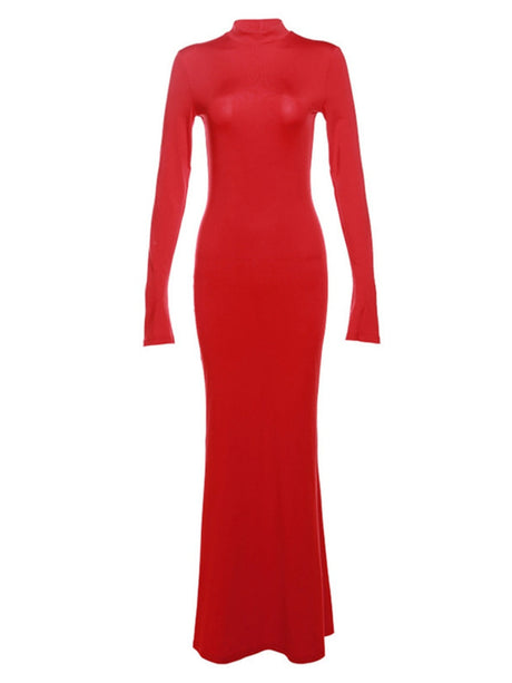 Liber Winter Women's Backless Solid Color Maxi Dresses