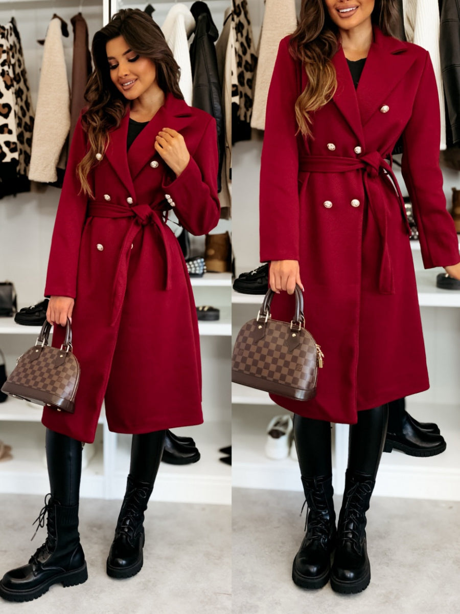 Long Lace-up Woolen Coat