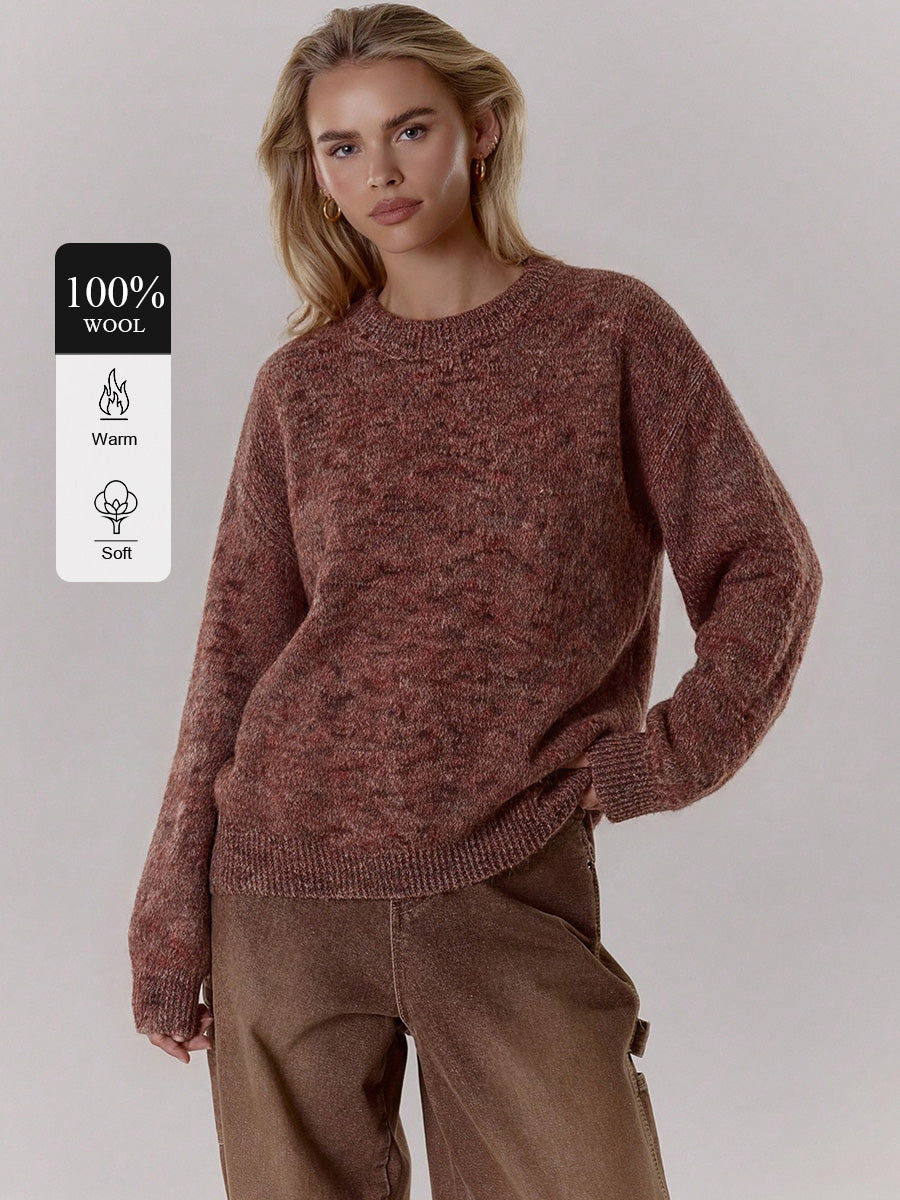 100% Wool Flecked Crew-Neck Sweater