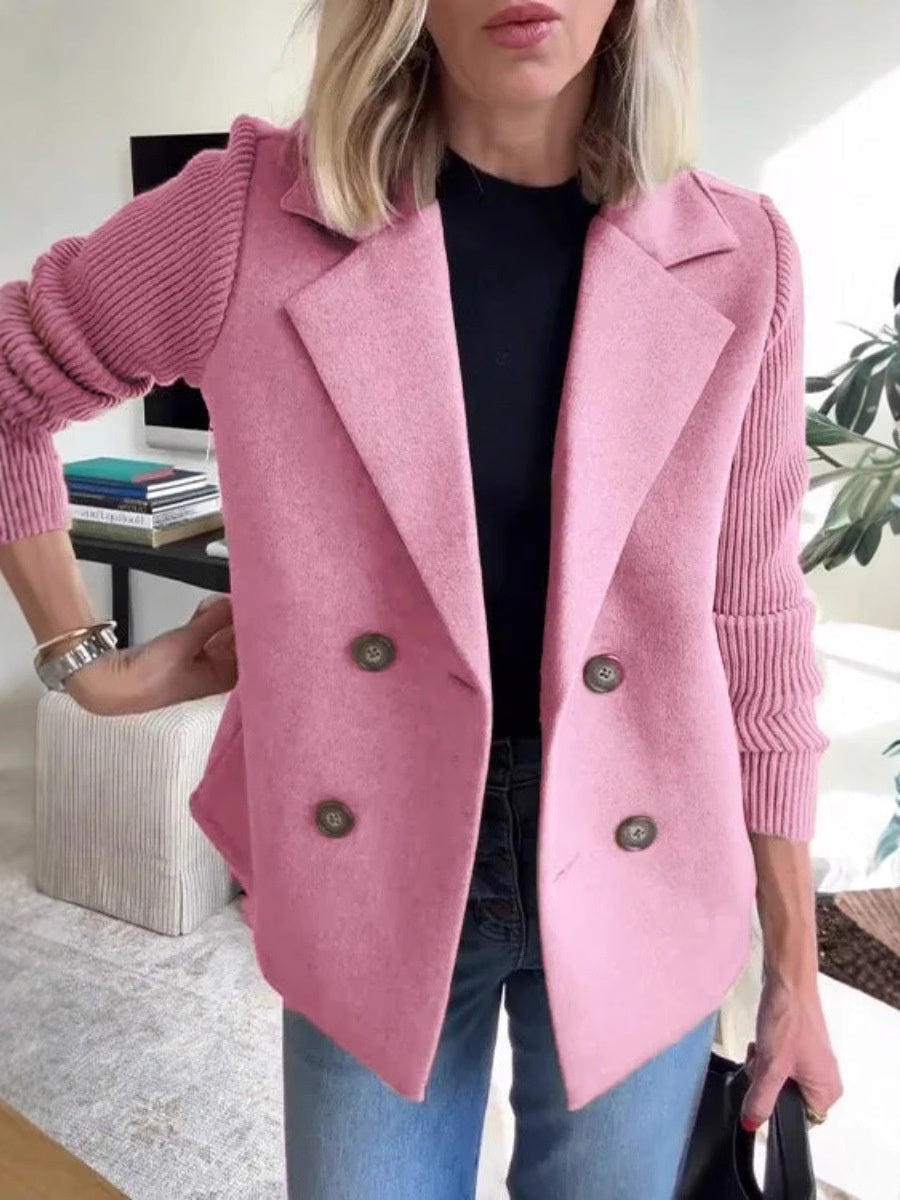 Blazer Style Patchwork Knit Double-breasted Leisure Work Coat