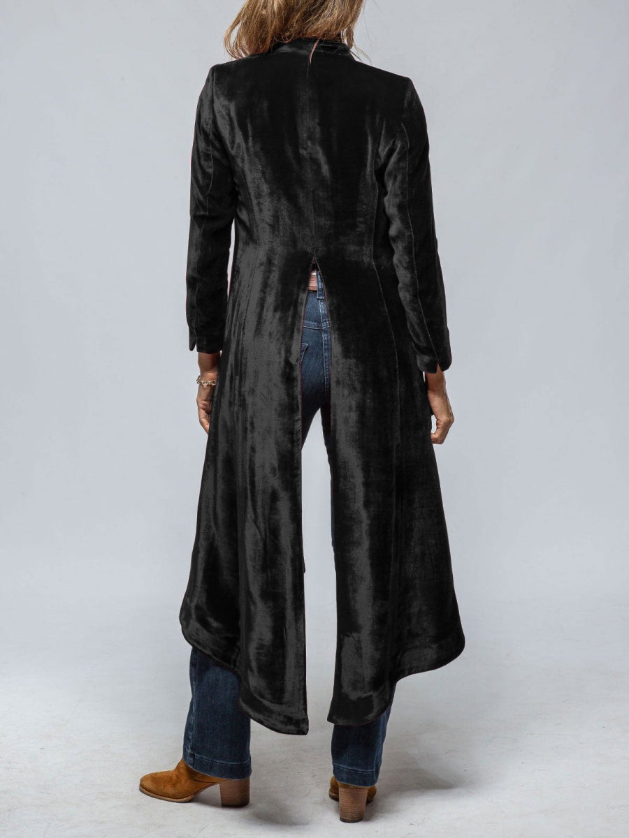 Velvet Splicing Retro Slit Long Sleeve Loose Coats