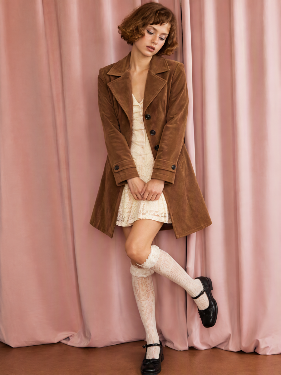 Retro-style Long Wool Coat With Suit Collar Coats