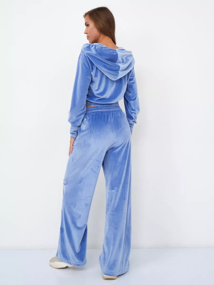 Velvet Zipper Cardigan, Silver Fox Fleece Sweatshirt, Lace-Up Pants 2-piece Sets