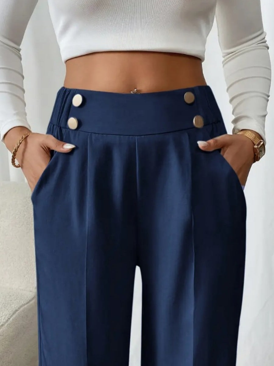 Casual High-waisted Loose Straight leg Pocket Pants