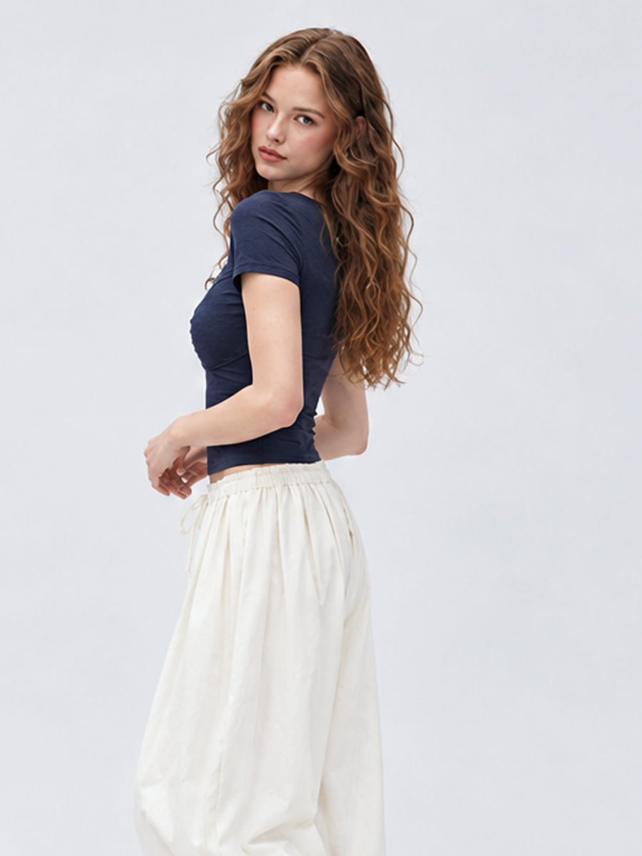 Lace Trim Square Collar Base Layer T-shirt