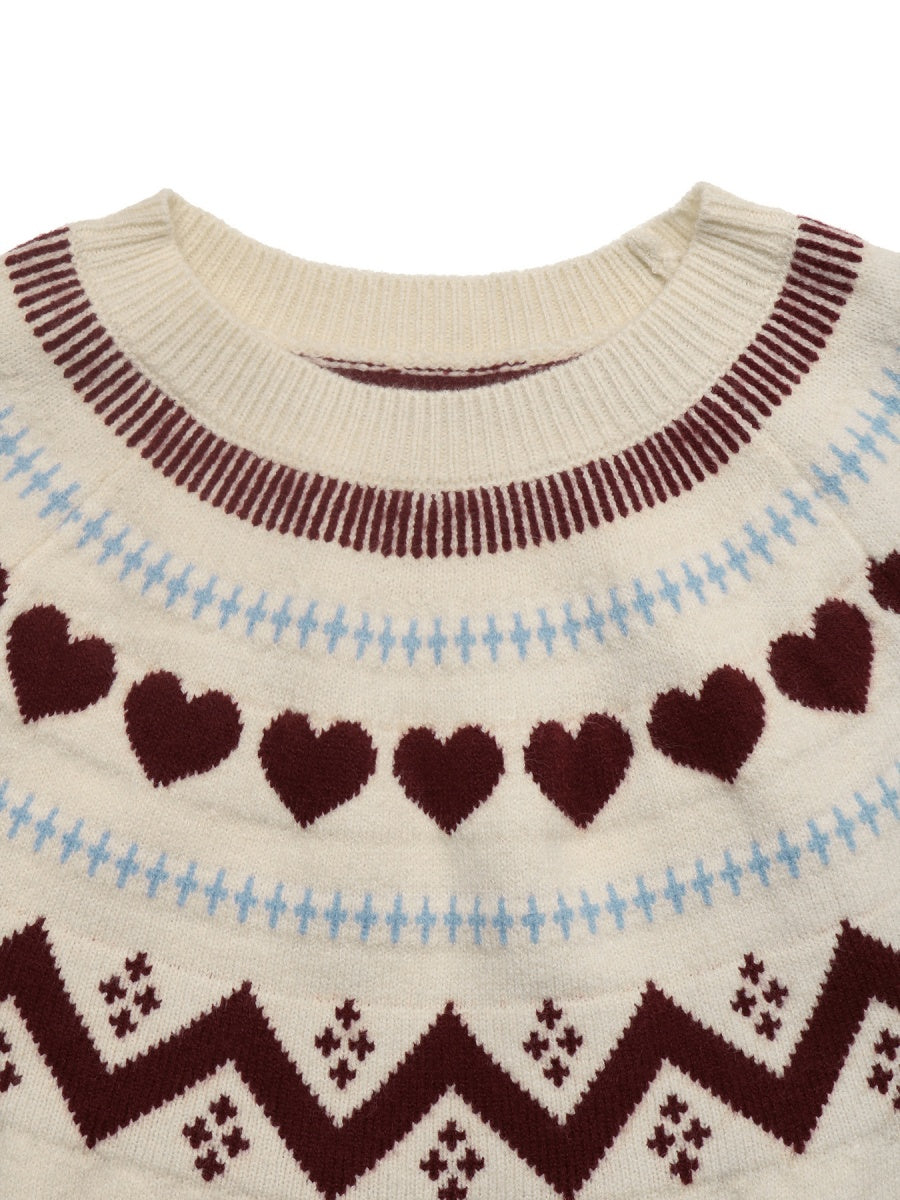 Heart-patterned Jacquard Inner Knitted Pullover Long-sleeved Thick Christmas Sweater