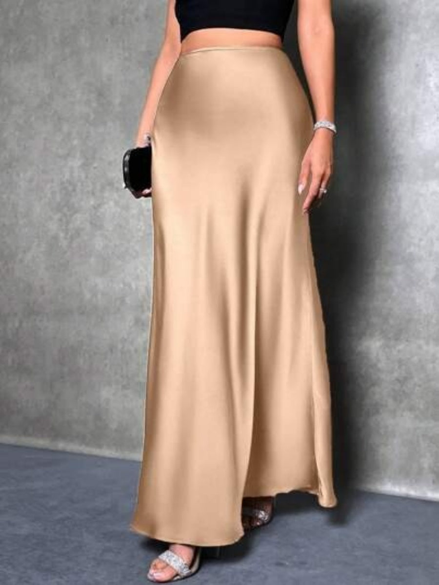 Simplicity Imitation Silk Solid Color Long Skirts