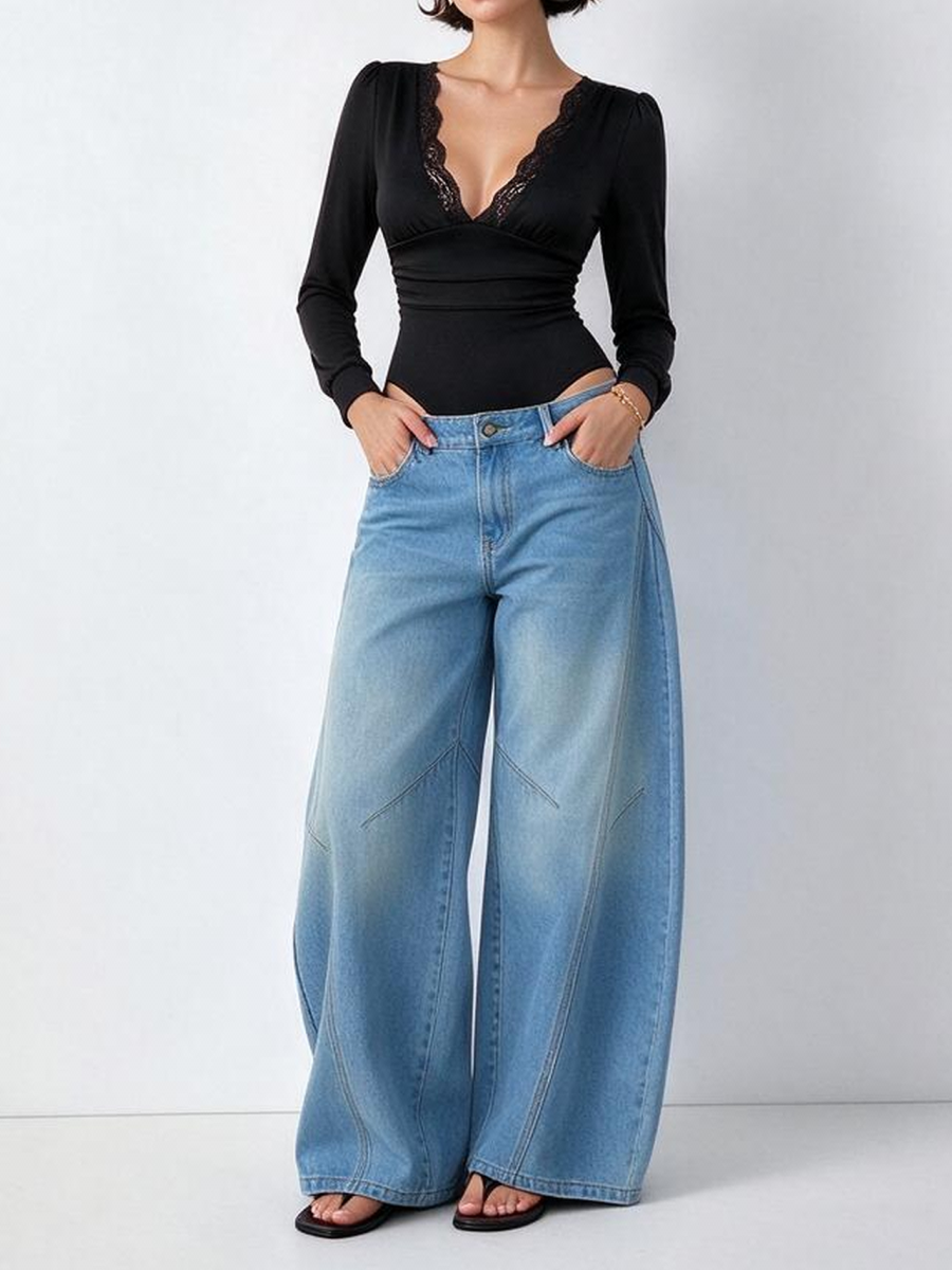 Elegant Long-sleeved Fitted Dress With Lace Trim Lace Jumpsuits&Bodysuits