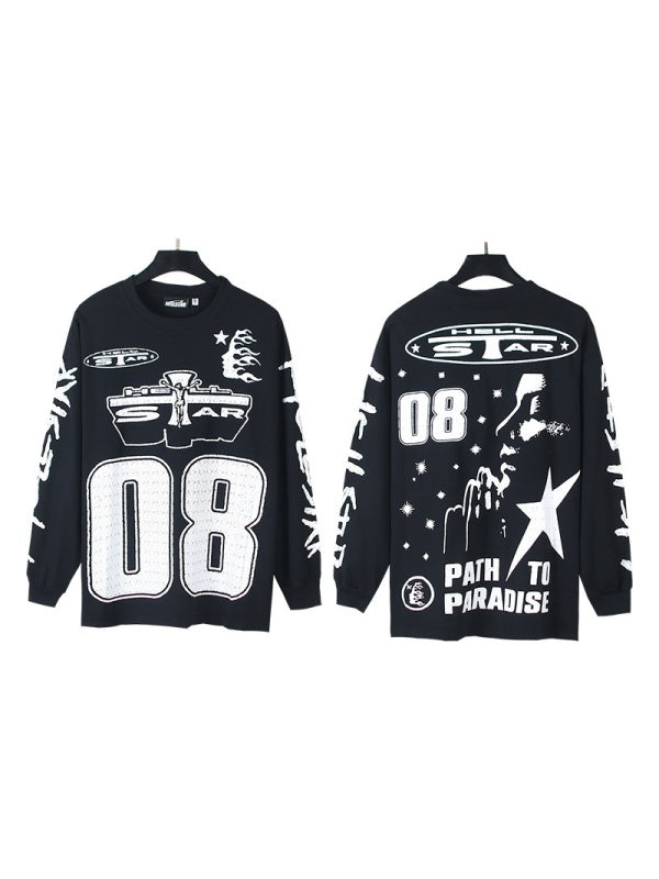 Dark Printed High Street Loose Long-sleeved T-shirt