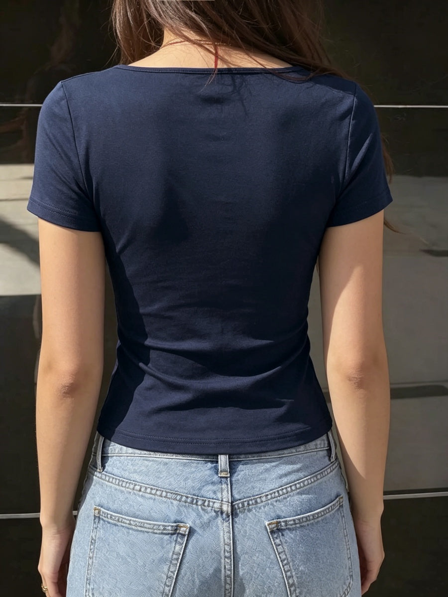 Lace Trim Square Collar Base Layer T-shirt