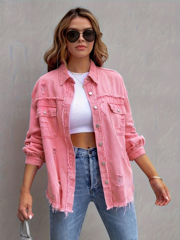 Multicolor Raw Hem Denim Jacket