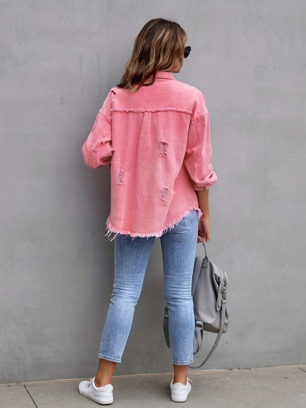Multicolor Raw Hem Denim Jacket