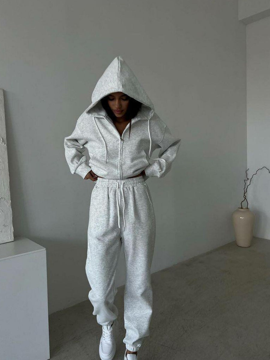 Liber Autumn women's solid color lace-up clothing Sweatshirts&Hoodies Long sleeve cardigan two piece set