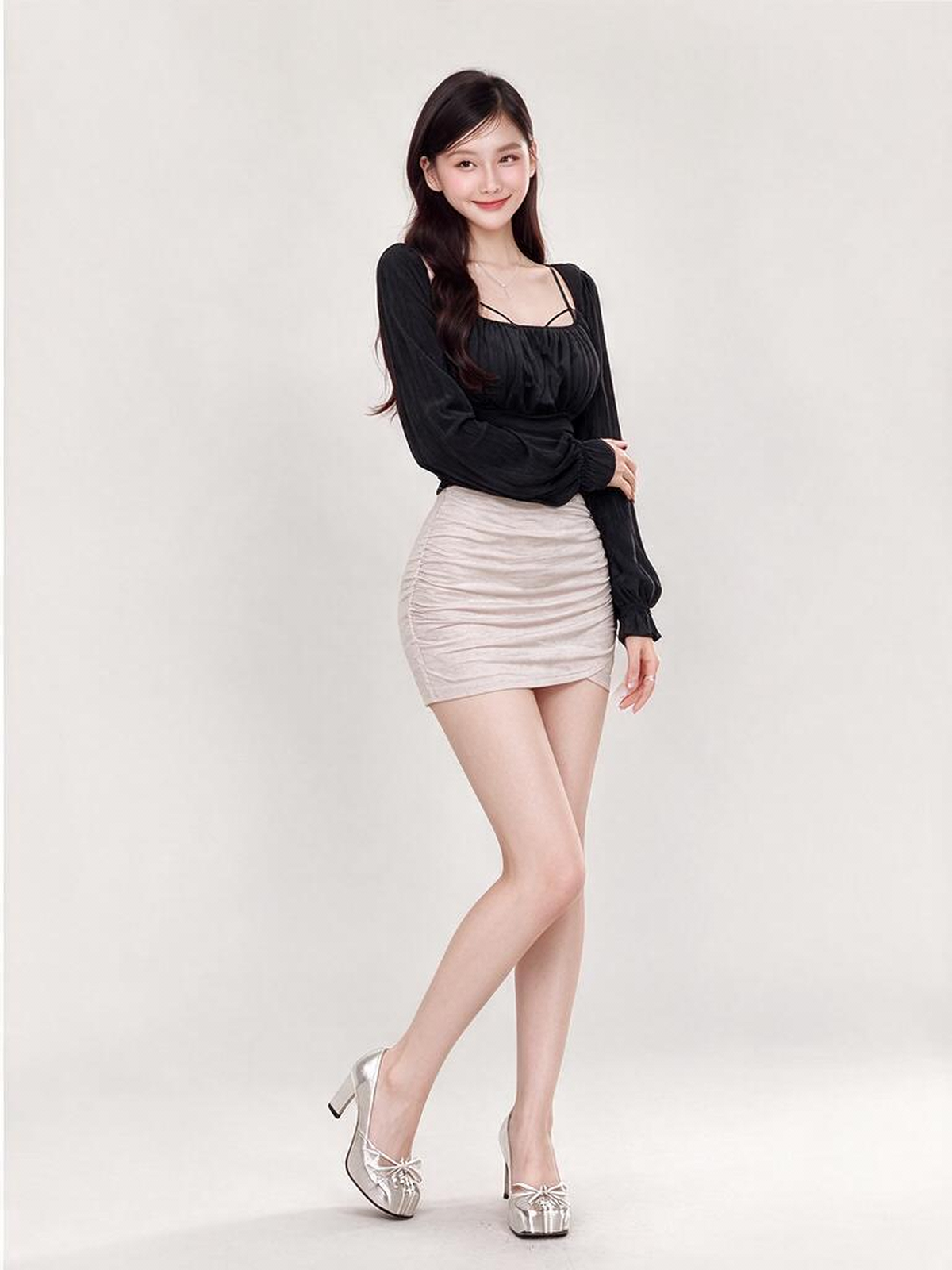 Slimming Pleated High-waisted Pencil Skirt