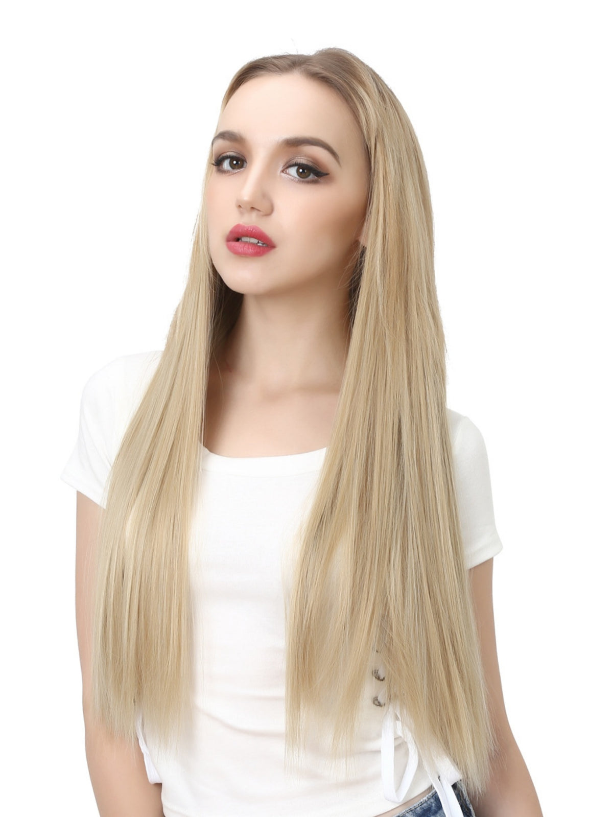 U-shaped Half-head Wig With Seamless Hair Extensions, One-piece Long Straight Wig