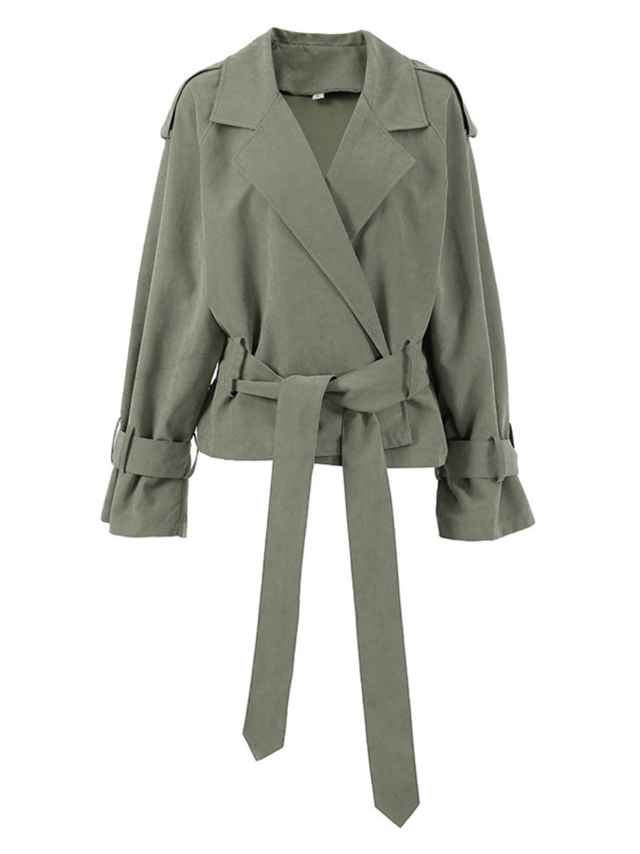 Suede Trench Coat Lapel Lace-up Jacket